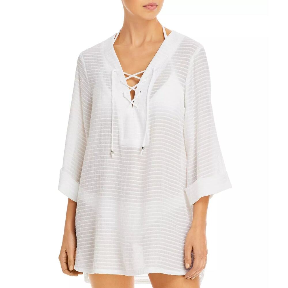 J. Valdi Lace Up Shirt Swim Cover Up White Size XL